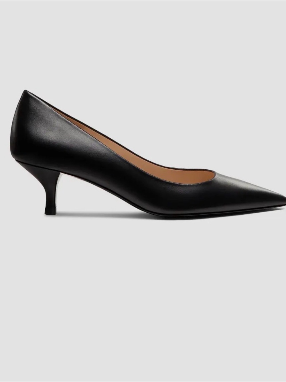 Stuart Weitzman Black Leather Pointed Kitten Heel Pumps